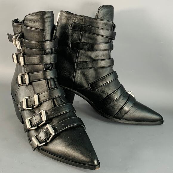 ZADIG & VOLTAIRE Size 6 Black Leather Belted Back Zipper Boots - Picture 1 of 8